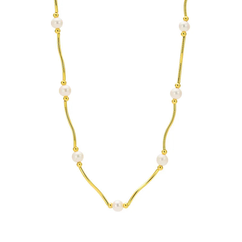 Real Natural Pearl 6mm Necklace 925 Silver S Type Chain Choker Round Freshwater Pearl Necklace