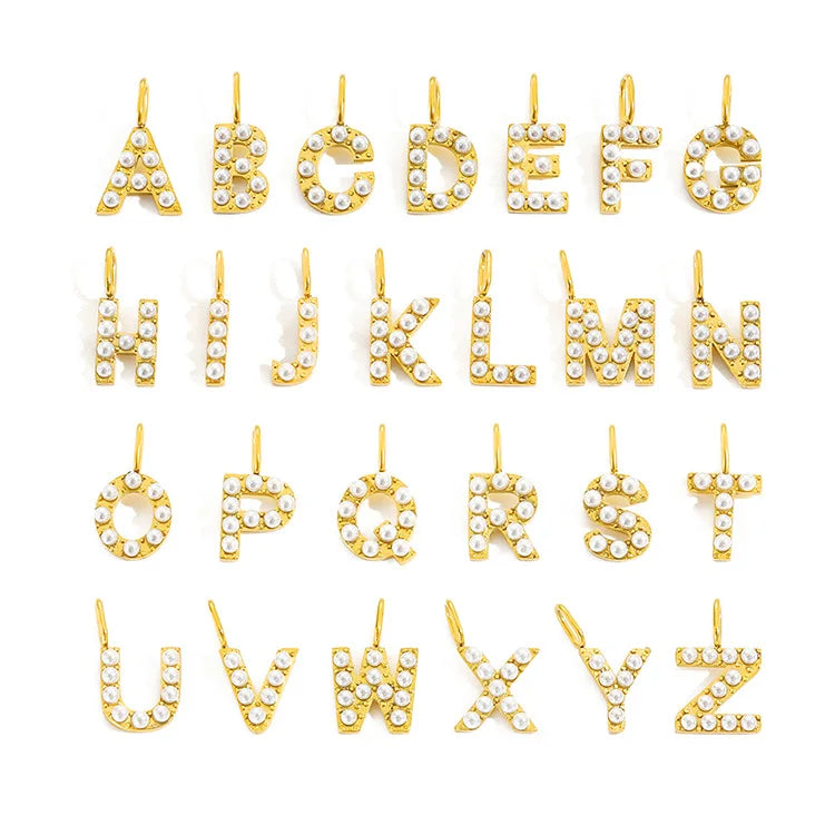 Popular Elegant 14K Gold Plated DIY Stainless Steel Jewelry Pearls Initial Necklace Bracelet Pendant