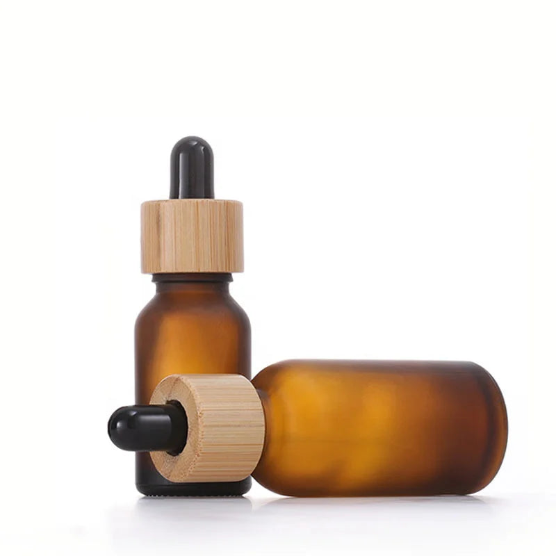 5-100ml Frosted Glass Bottles with Bamboo Pattern Plastic Cap Empty Essential Oil Vials for Cosmetics