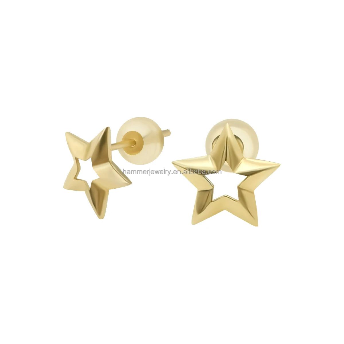 AU585 Gold Stud Earrings Personalized 14K Solid Gold Earrings Cute Draphic Stud Earrings Eight-Pointed Star