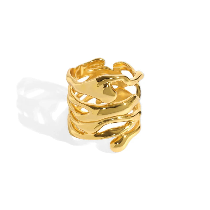 WMJT497 Chunky Wide Silver Ring Irregular Hollow Abstract Ring for Women Elegant Ring Simple Dainty Jewel Gift for Her