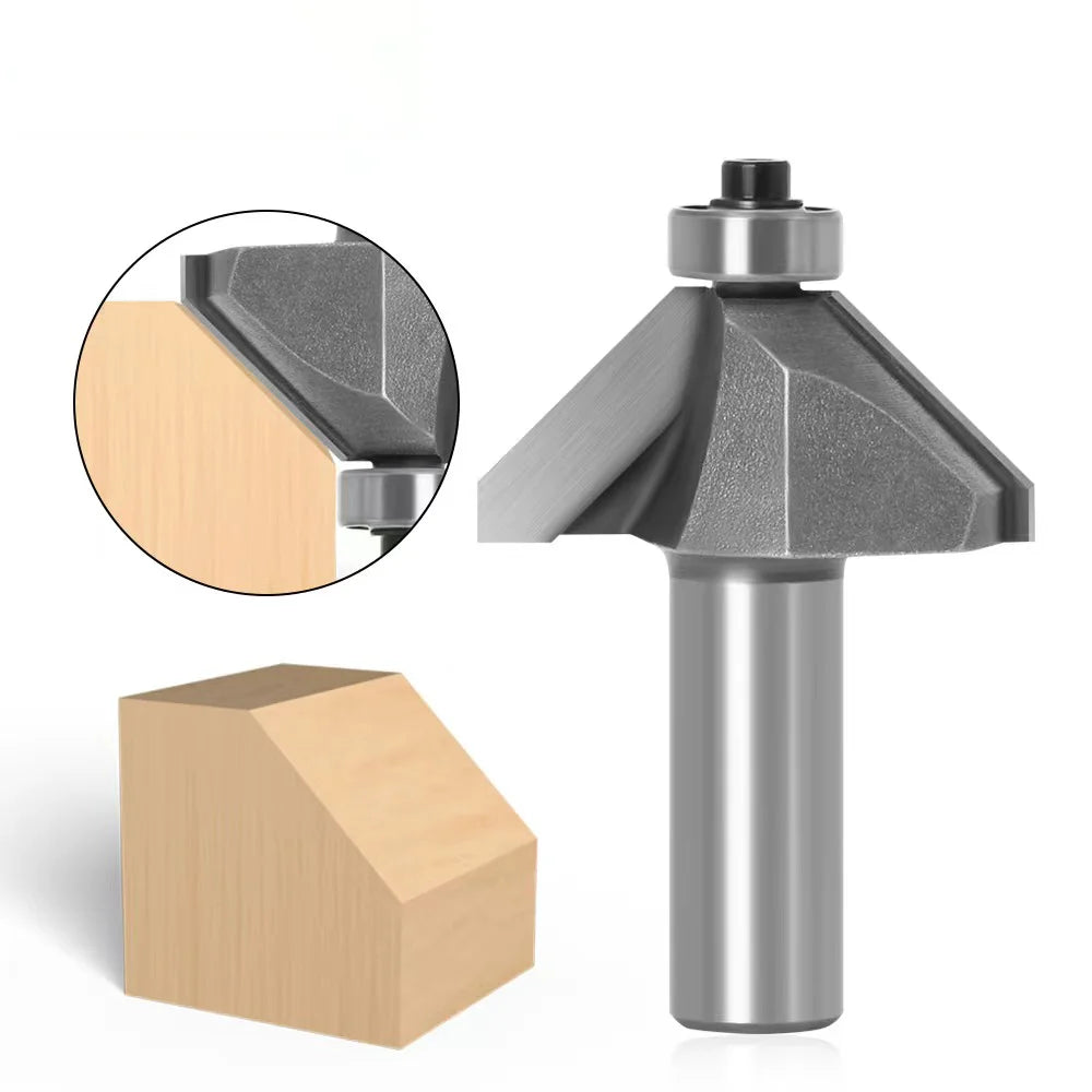 Tungsten Steel Carbide Woodworking OEM Tiain Coated 2-Flute 8mm Shank 45 Degree Chamfer Drill Bit Cutter Milling Cutter Tool