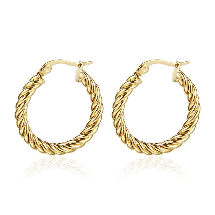 European Minimalist Fashion Jewelry Gold Plated Wave Curve Twisted Hoop Earrings for Women