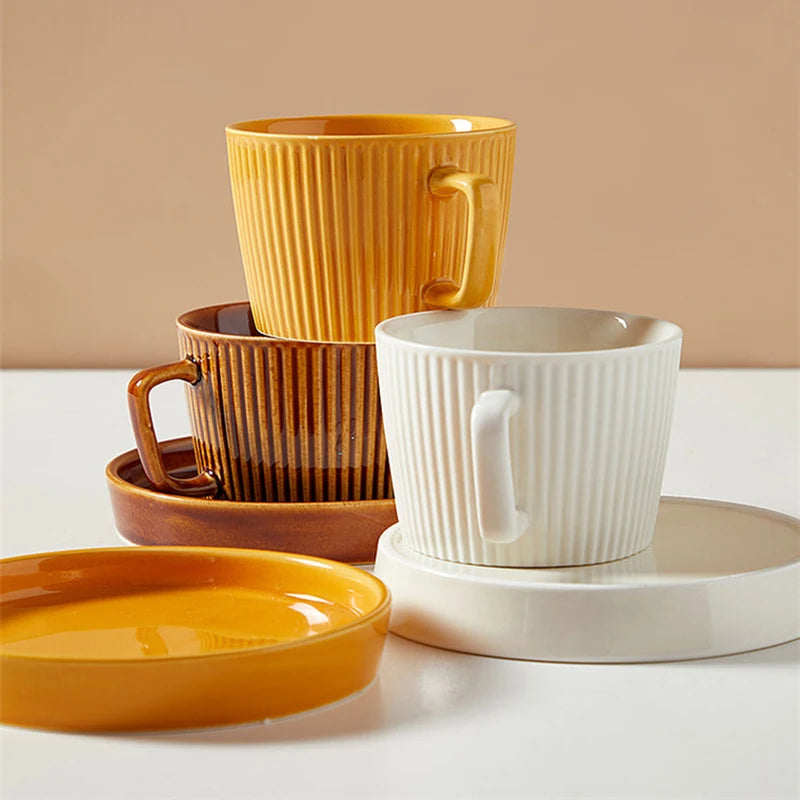 Wholesale Custom NEW Ceramic Cappuccino Coffee Cup and Saucer Set Reusable Personalized Breakfast Tea Milk Espresso Capsule Mug