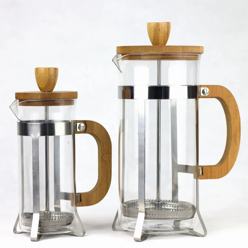 Custom Logo Eco-Friendly 350ml Glass Portable Bamboo French Press With Handle