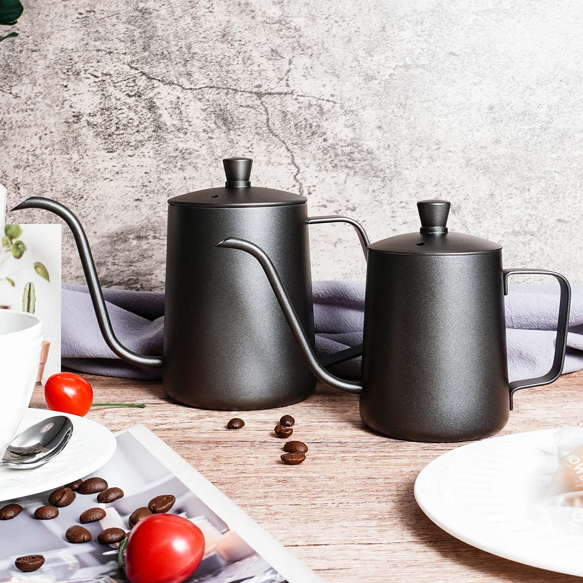 QZQ Factory Manufacturer Barista Coffee Maker Camping Stainless Steel Black Tea Pot Kettle Drip Gooseneck Pour Over Coffee Pot