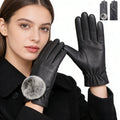 Fashion Winter Dress Touchscreen Running Rabbit Fur Ladies Fleece Faux Leather PU Gloves