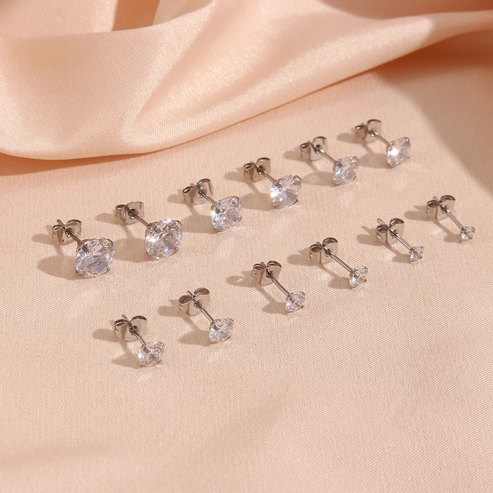 Waterproof Fashion Jewelry Zircon Earring Stud Surgical Steel Diamond Four Claw Butterfly Back Earring for Women