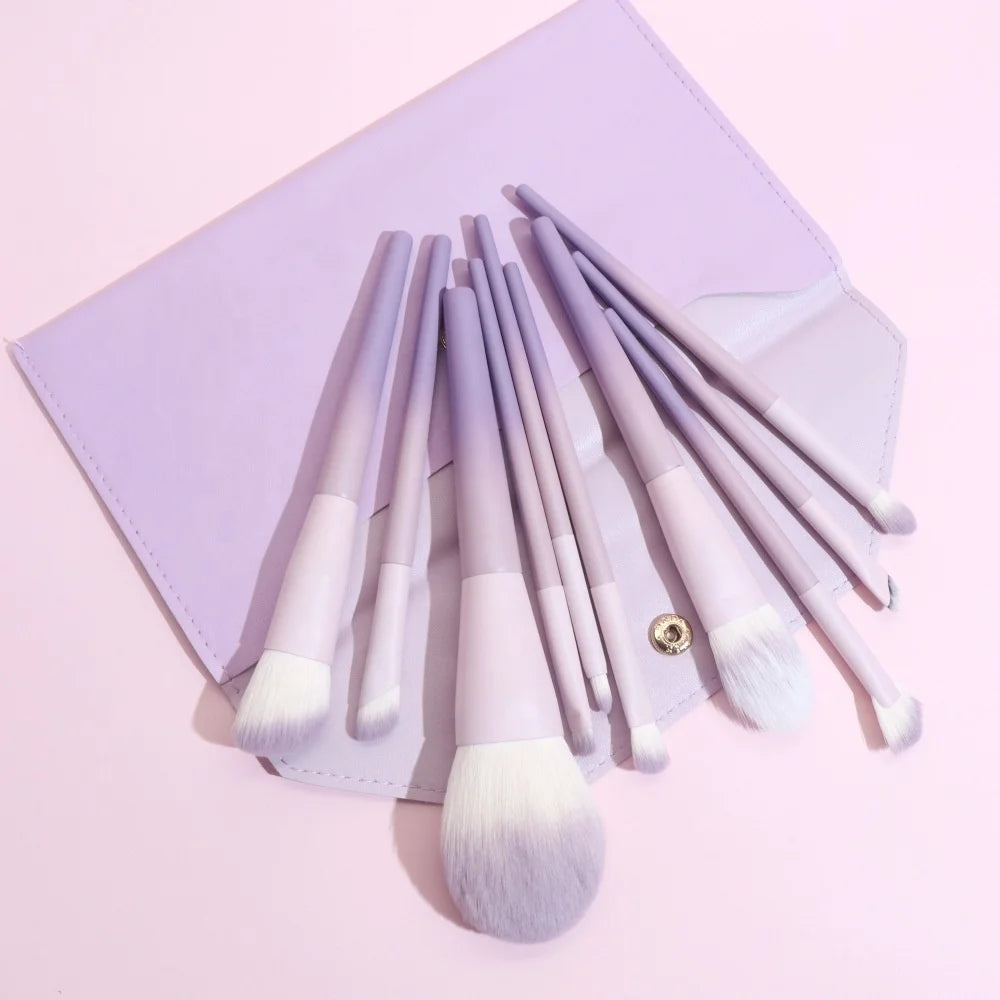 New Design Gradient Purple Larger Soft Hair Makeup Brushes 10pcs Premium Synthetic Foundation Powder Eyeshadow Make up Brush Set