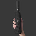 LOTUS 23" Fully-Automatic Open Pongee Fabric Folding Umbrella Modern Design 3-Fold Plastic Handle UV Resistant Black Coated