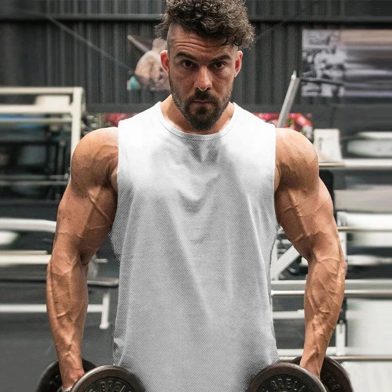Plain Summer Quick Dry Fitness Tank Tops Mens Mesh Gym Clothing Sleeveless Tees Loose Basketball Jerseys Running Sports Vest