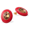 N&S Trendy 14K Gold Plated Stainless Steel Oval Stud Earrings for Women Multicolor Inlay with Zircon for Gift