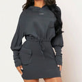 F230760 2025 Custom Spring New Product Pocket Long Sleeve Pullover Top Hoodie and Sweater Skirt Suit Women 2 Piece Skirt Set