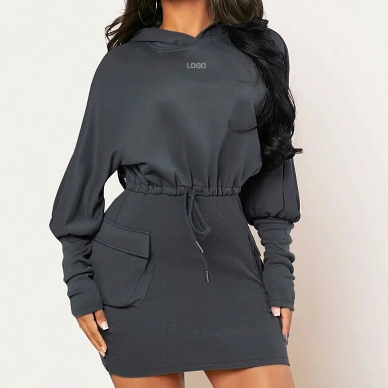 F230760 2025 Custom Spring New Product Pocket Long Sleeve Pullover Top Hoodie and Sweater Skirt Suit Women 2 Piece Skirt Set
