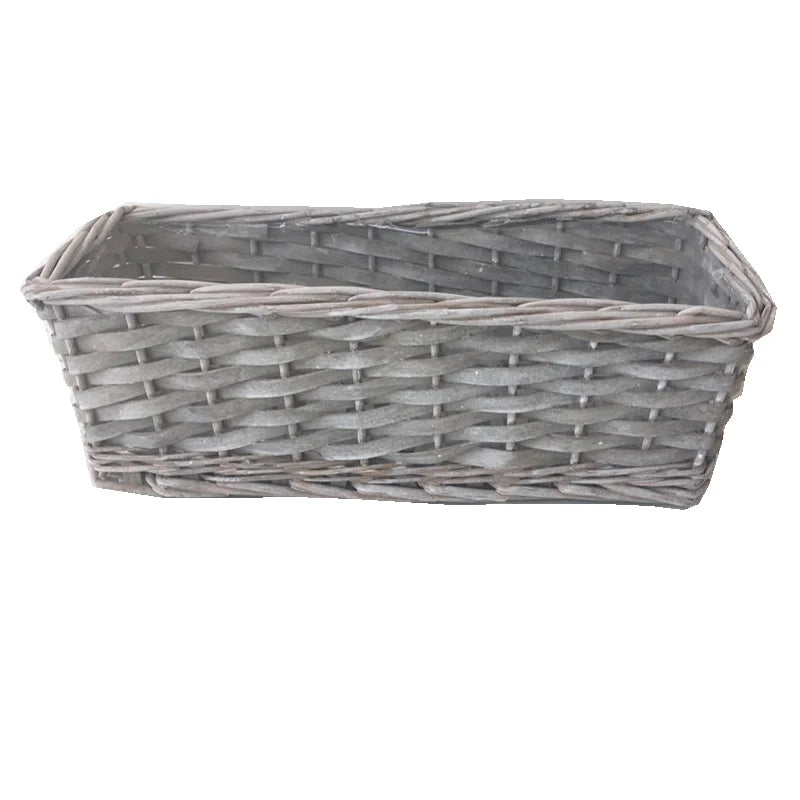 Durable Rectangular Wicker Flower Pots with Square Pattern and Plastic Lining for Gardens and Patios