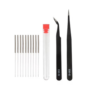 3DSWAY 10pcs/lot 0.2mm 0.3mm 0.4mm Drill With 2pcs Tweezer Bendable Cleaner Needle for 3D Printer Parts Nozzle Cleaning Kit