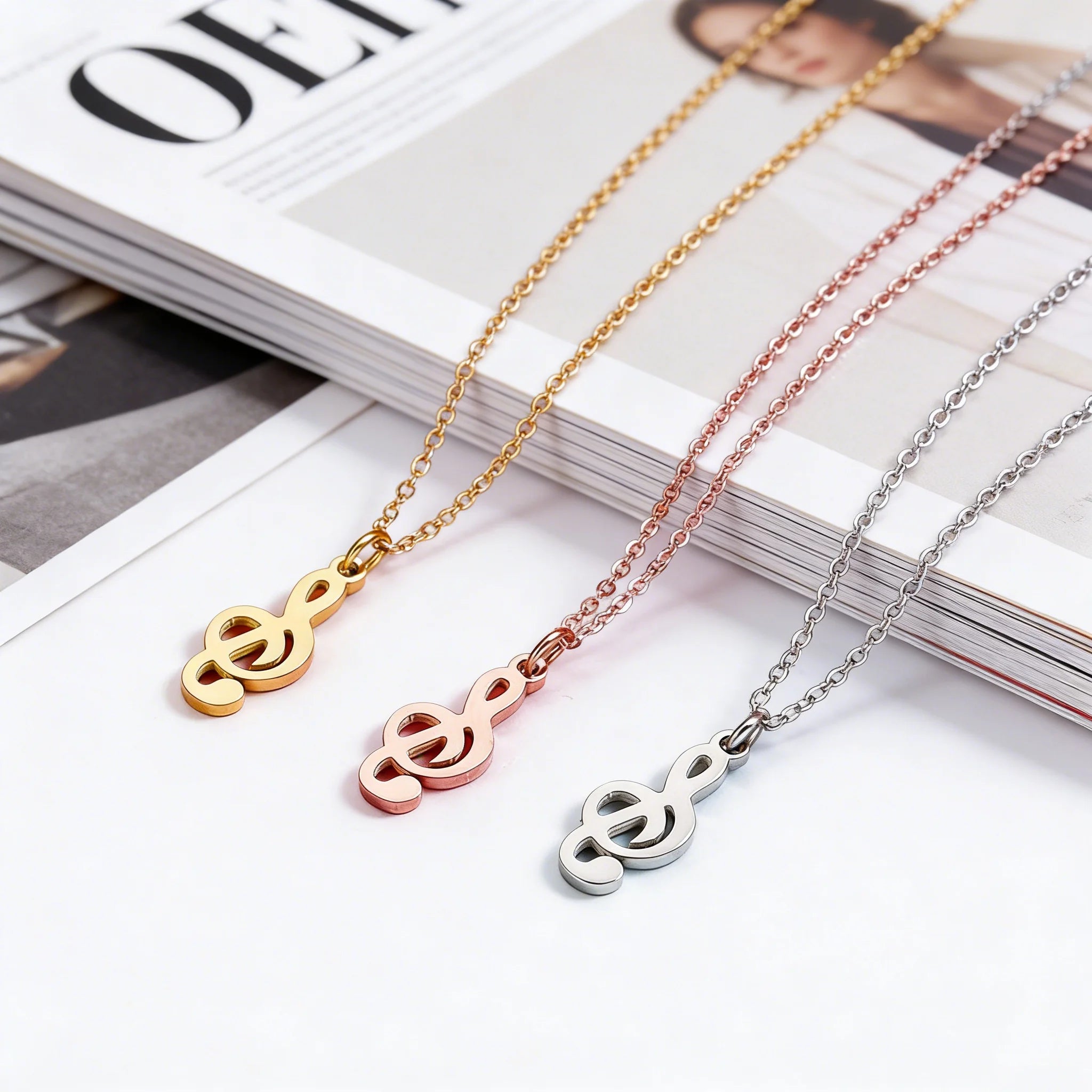 Fashion Non Tarnish Silver 18K Gold Plated 316L Stainless Steel Small Music Note Pendant Necklace Jewelry for Women