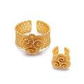 JXX Hot Sale 24K Gold Plated Hollow Out Bangle Bracelet With Ring Set Jewelry Bridal Bangles 'Jewelry' Set Indian Wedding Luxury