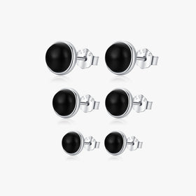925 Sterling Silver Round Circle Daily Hypoallergenic Earring 4mm 5mm 6mm Jewelry for Women Natural Black Agate Stud Earrings