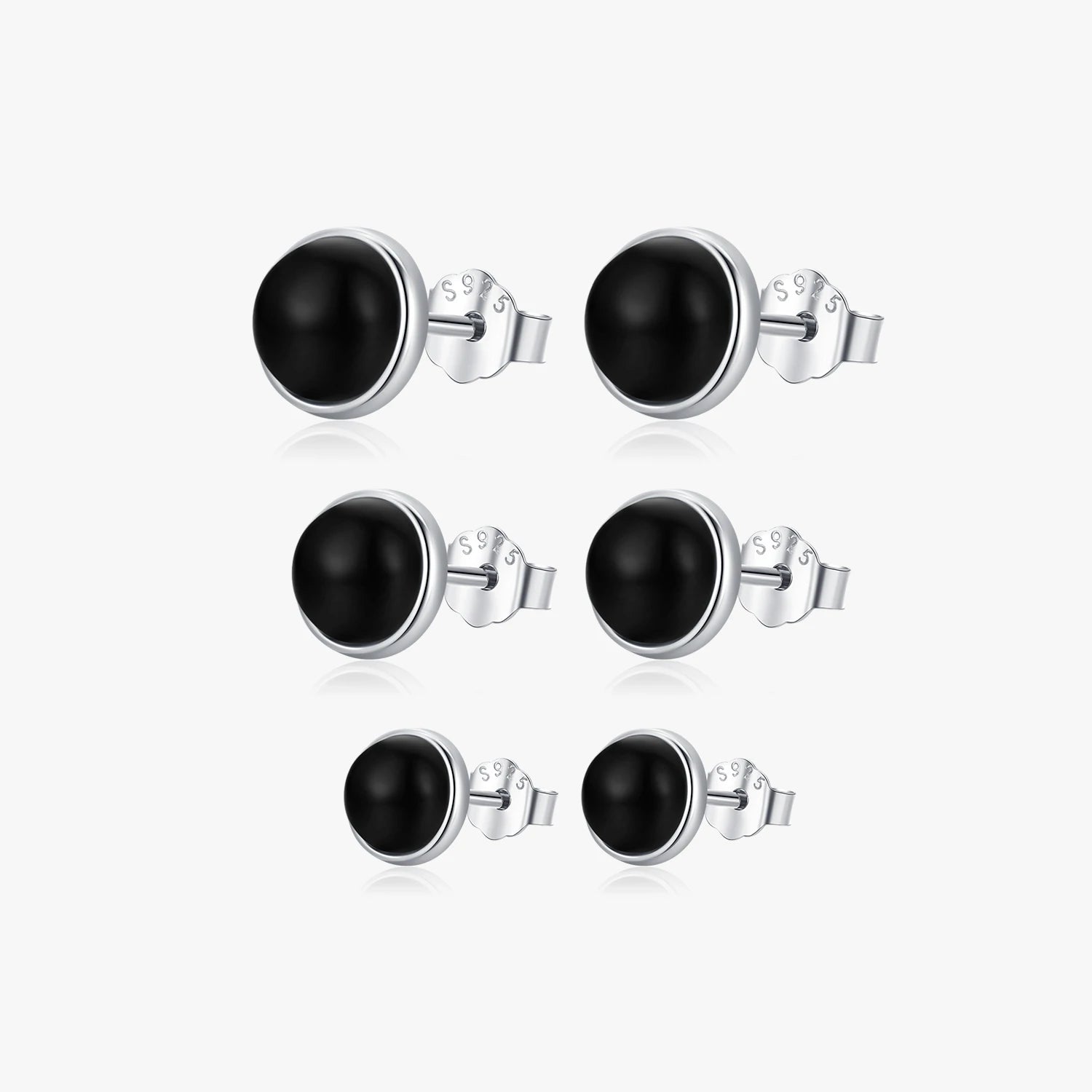 925 Sterling Silver Round Circle Daily Hypoallergenic Earring 4mm 5mm 6mm Jewelry for Women Natural Black Agate Stud Earrings