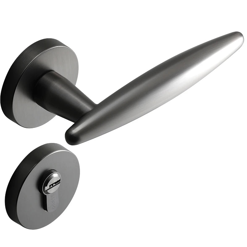 Classic Round Nordic Style Modern Zinc Alloy Black Gray Brushed Door Lock for Bedroom Use Wood-Grain Finish Wooden Door Handles