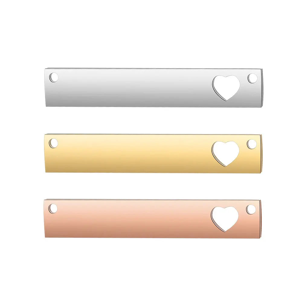 Personalized Custom Engraving Heart Blank Style Pendant Stainless Steel Vertical bar Charm for Necklace Bracelet Making