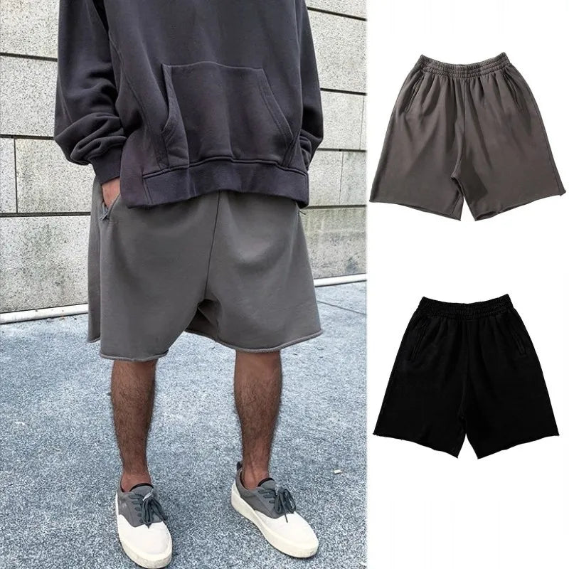 MS016 Men's Hip Hop Style Bermuda Shorts 100% Cotton Breathable Black/Grey Zipper Pockets Edging Design Custom Brand Label for