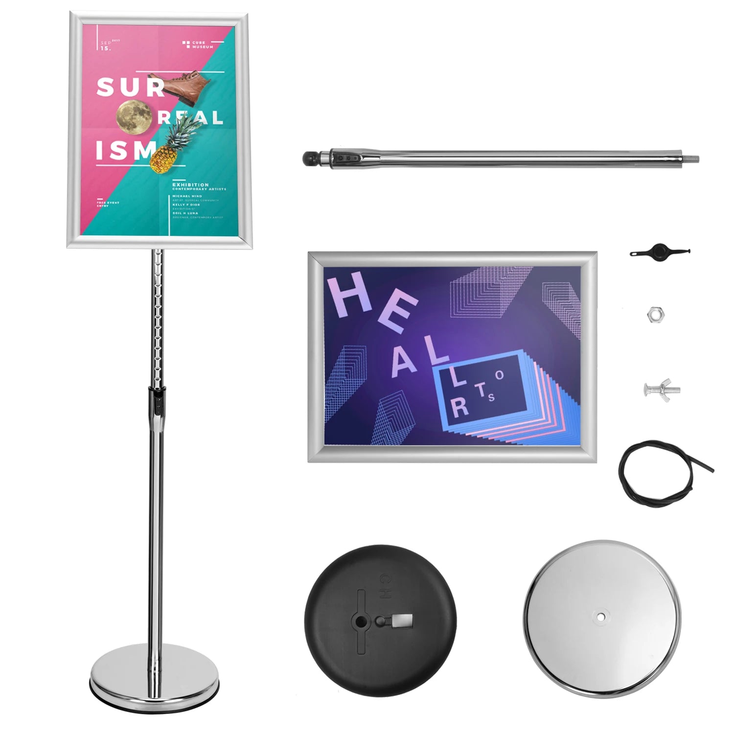 CYDISPLAY Silver Iron A3 Poster Display Stand with Retractable Frame Heavy Duty for Promotional Advertising