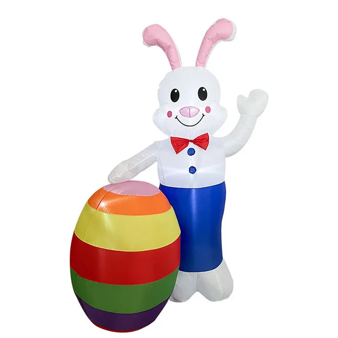 Dropship 6/5 FT Easter Inflatables Outdoor Decor Bunny Holding Easter Egg Carrot Built in LED Lights Easter Blow up Yard Decor
