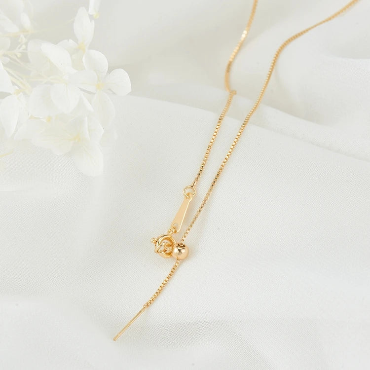 Wholesale Fashion Jewelry Accessories Simple Design Width 0.9mm Chain With Positioning Beads 14K Gold Plated Box Chain Necklace