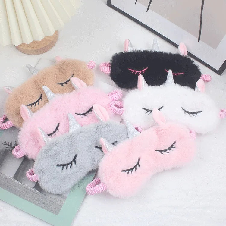 Sleeping Eye Mask Cartoon Cute Girl Gradient Color Plush Eye Mask Home Lunch Break Blackout Eye Mask