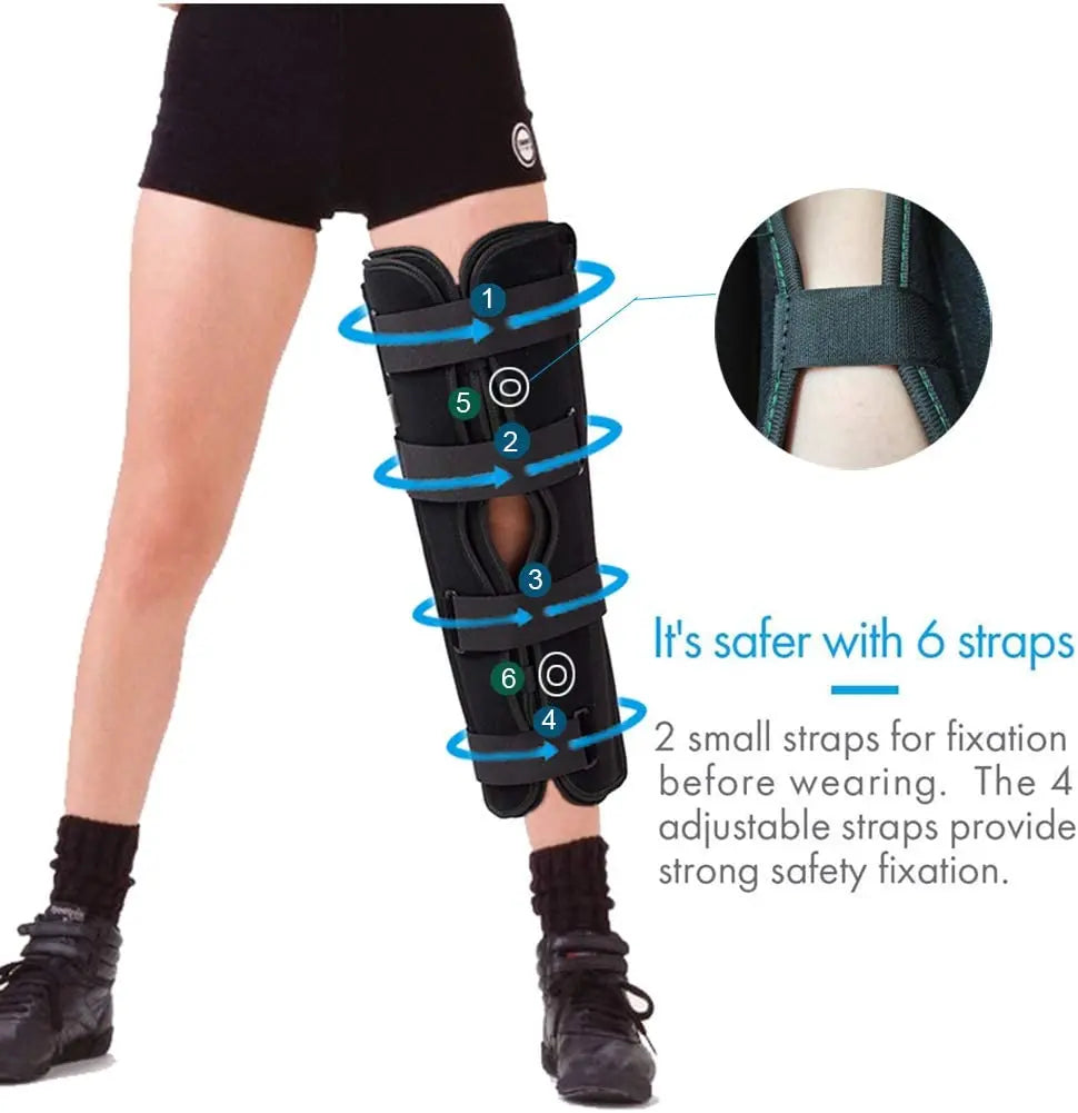HKJD Tri-Panel Knee Brace: Adjustable Orthopedic Knee Immobilizer with 3 Panels Post-Op Support Polyester Black