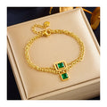 Anti Tarnish 18k Pvd Gold Plated Double Layer Square Emerald Zircon Charm Bracelet 316l Stainless Steel Bracelet Women