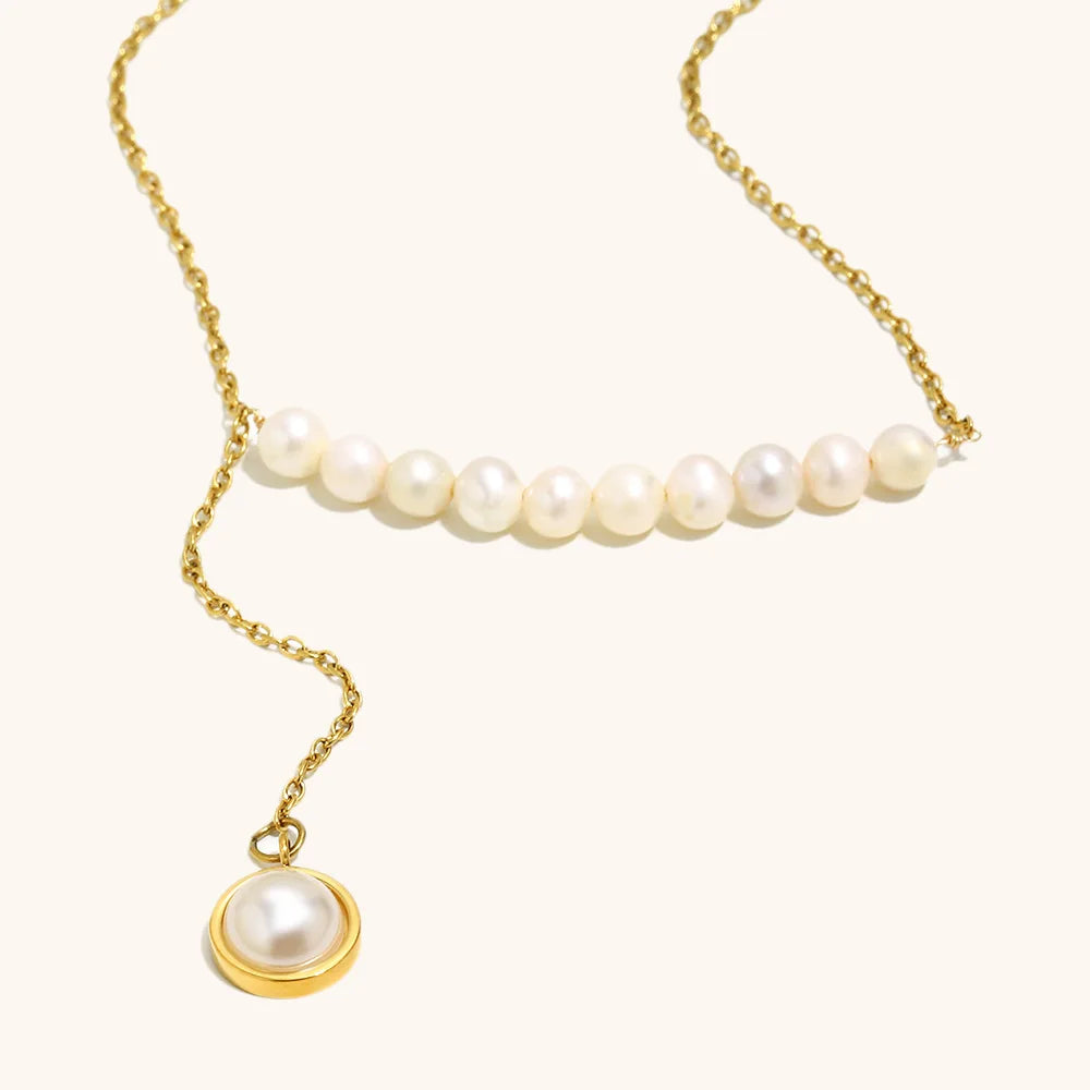 Maiou Trendy WaterProof Elegant Stainless Steel 18K Gold Plated Cute Chain Freshwater Pearl Necklace Jewelry for Women Jewelry