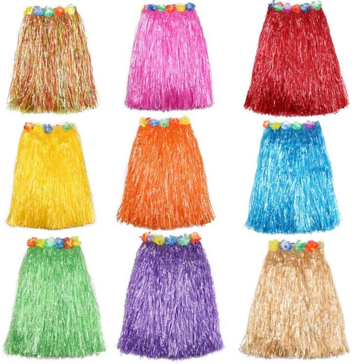 Wholesale 40cm 60cm 80cm Single Double Layers Hawaiian Dance Grass Hula Skirt Eco-friendly Plastic Grass Thanksgiving Party