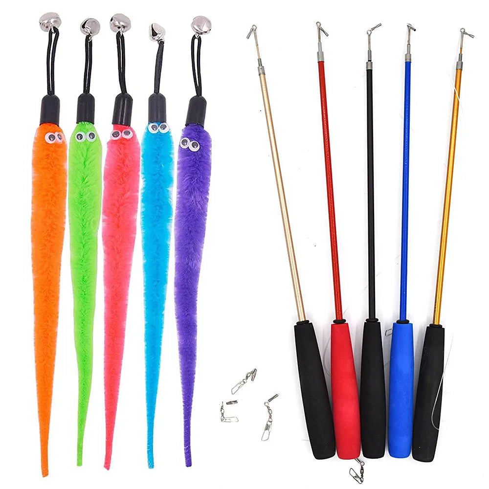 Colorful Cat Teaser Wand Rod Chase Toys Replacement Plush Worm Refill Pet Cats Interactive Training Playing Stick Toy