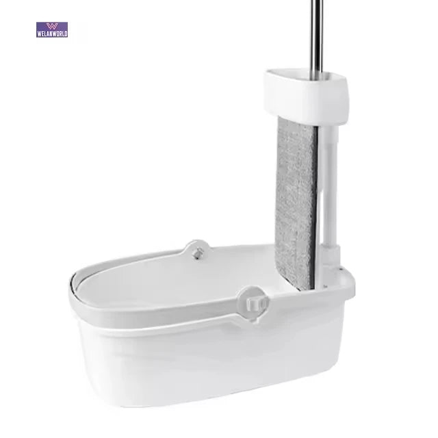 Wet and Dry Home Floor Cleaning System with Wringer Set Longer Handle Flat Floor Mop and Open Type Bucket