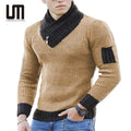 Cheap New Design Autumn Men s Casual Patchwork Color Knitted High Neck Long Sleeve Sweaters