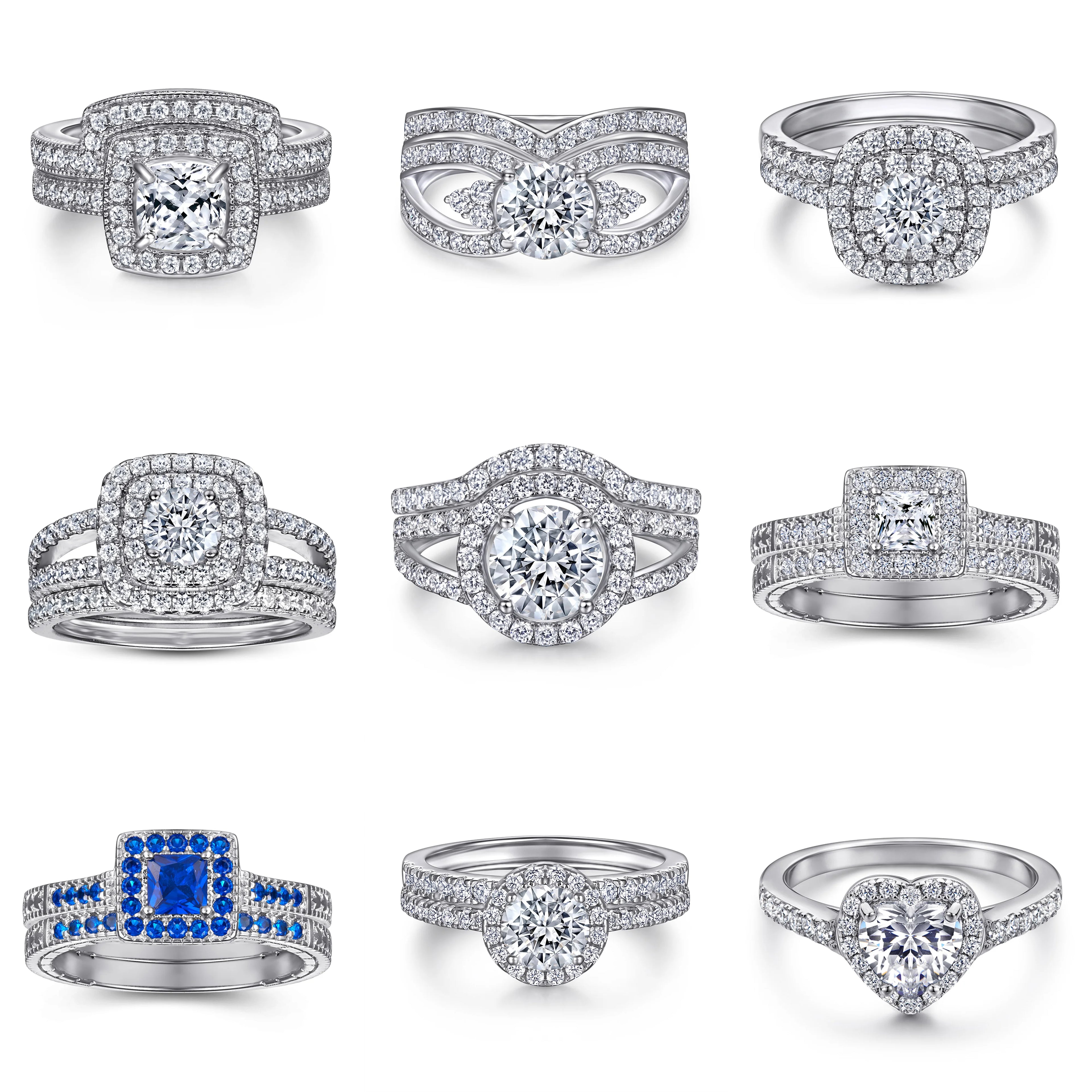 Jewelry Custom Factory 925 Sterling Silver Cubic Zirconia Original Design Rhodium Plated Ring Suitable for Couple Gifts