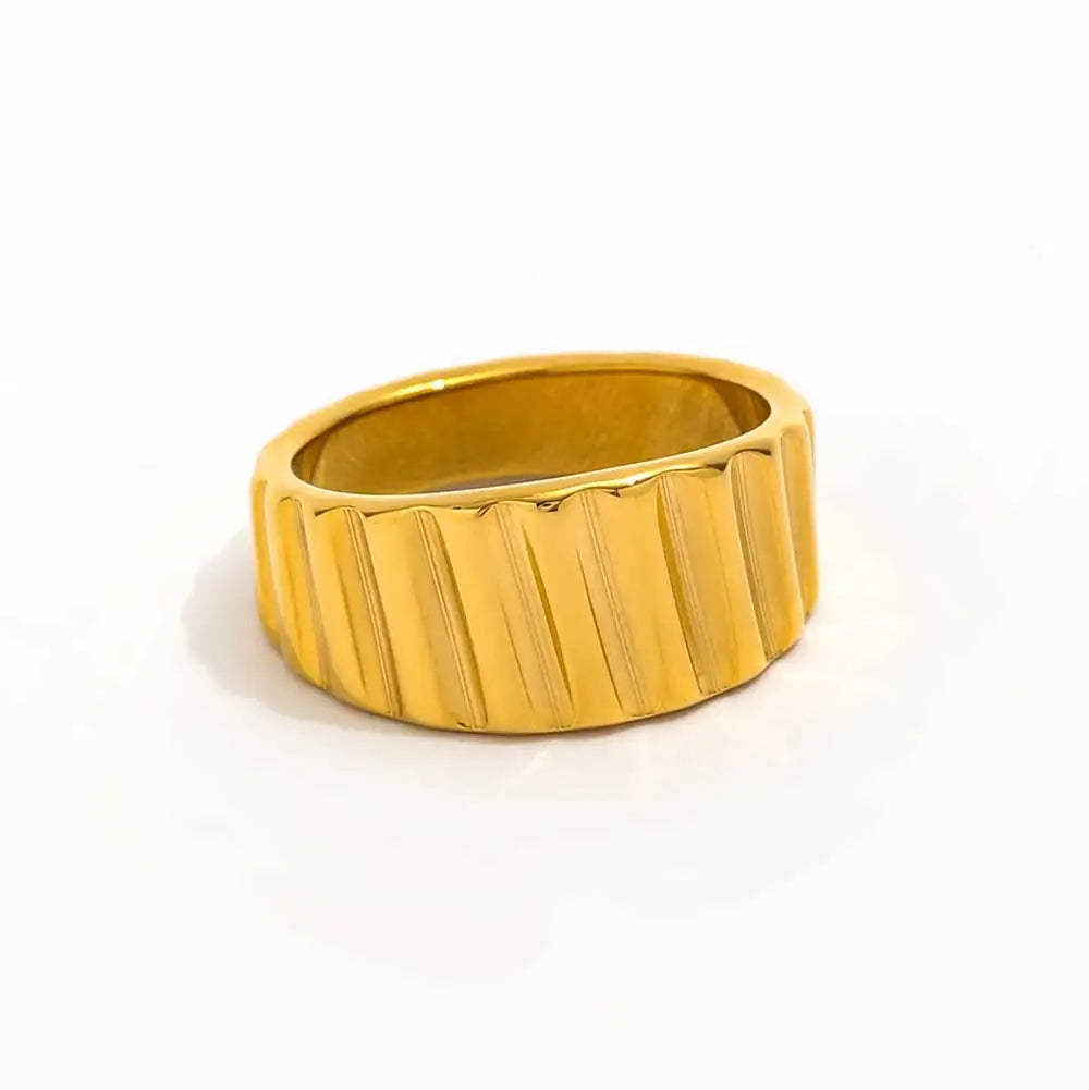 Joolim Jewelry 18K Gold Plated  Stainless Steel Chunky Gradient Band Croissant Rings for Women Tarnish Free