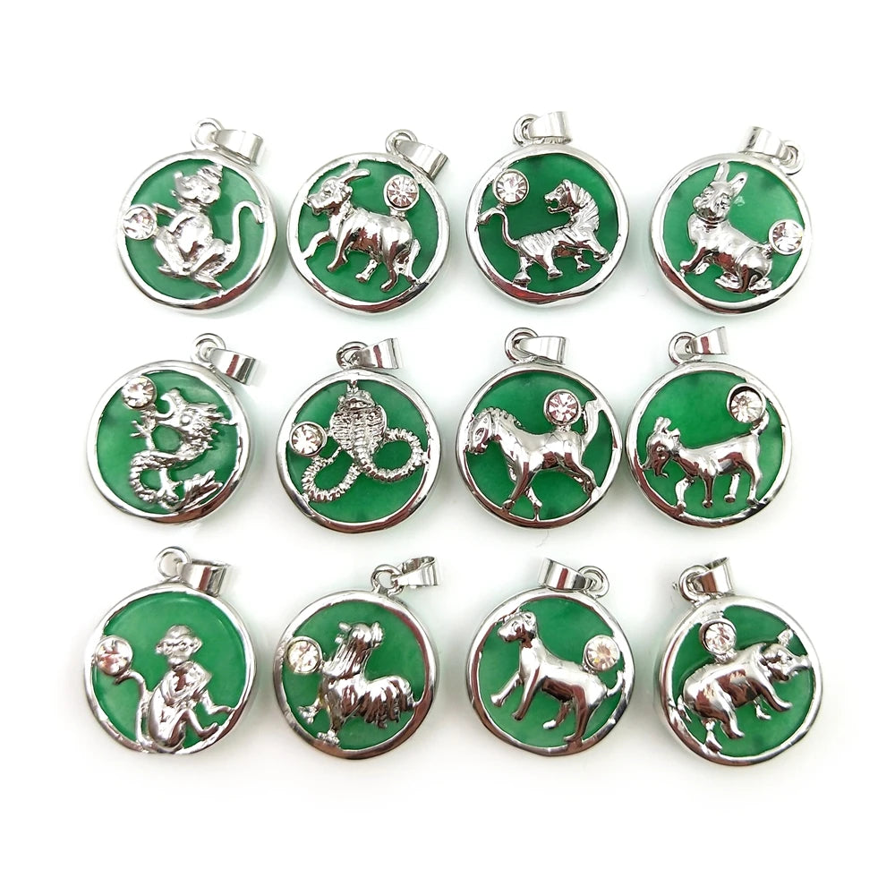 Fashion Gemstone Green Jade Animal Pendant Gift Horoscope Astrology Pendant 12 Twelve Chinese Zodiac Sign Necklace Jewelry Style