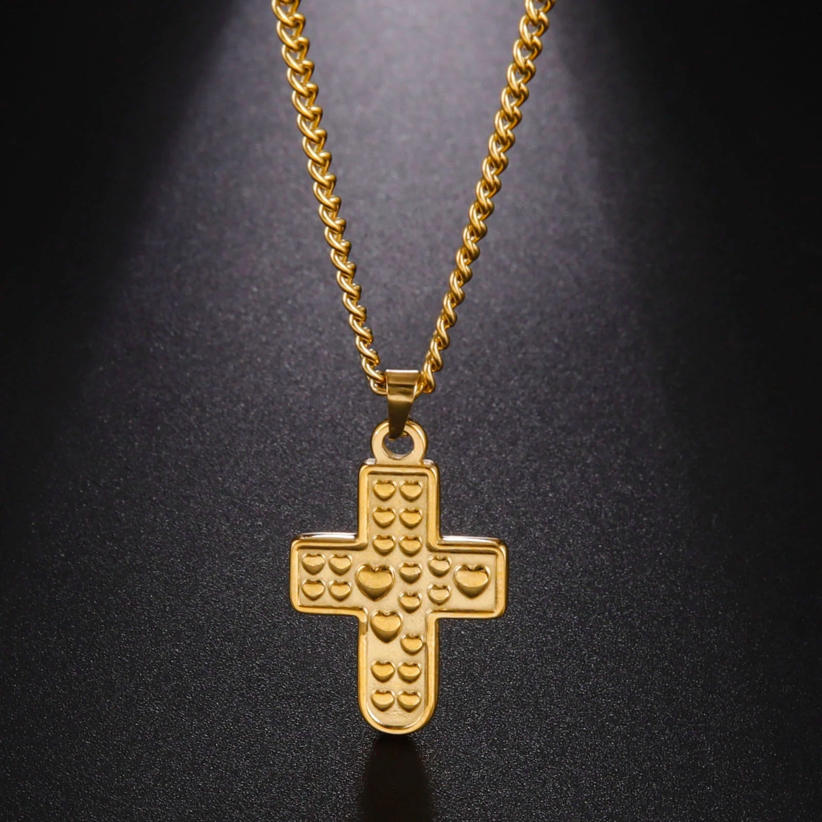 Myshape Hearts Cross Pendant Necklace Women Stainless Steel Thick Chain Gothic Crucifix Jewelry Christmas Gift for Lover New in