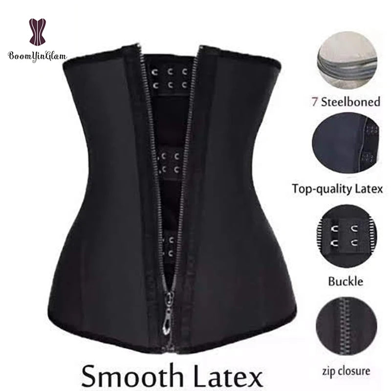 Smooth Latex Girdles 7 Steel Boned Corset Underbust Slimming Waist Shapers ZIp & Hook Slimming Sheath Plus Size