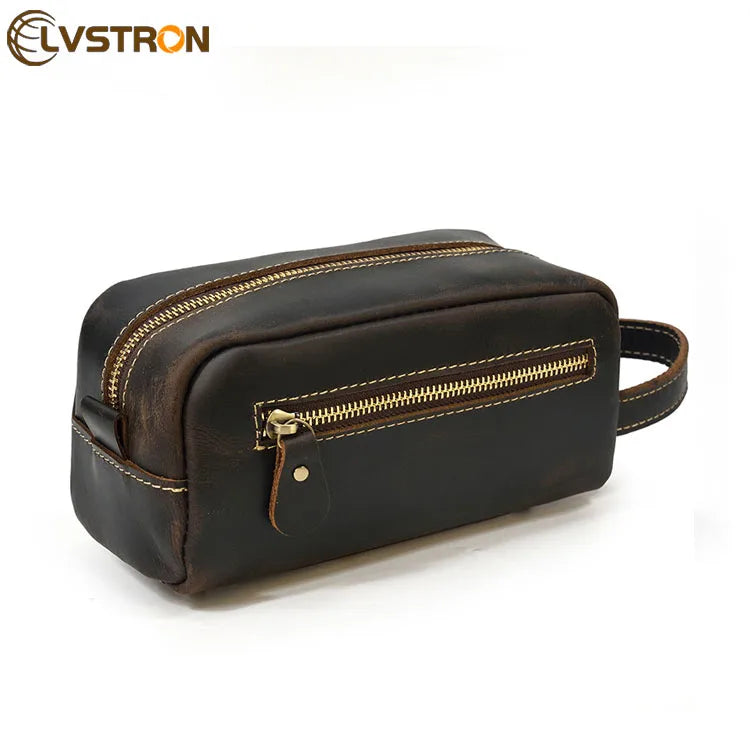 Promotion Multi-color Water-resistant Genuine Leather Zipper Travel Shaving Kit for Case Cosmetic Bag for Men