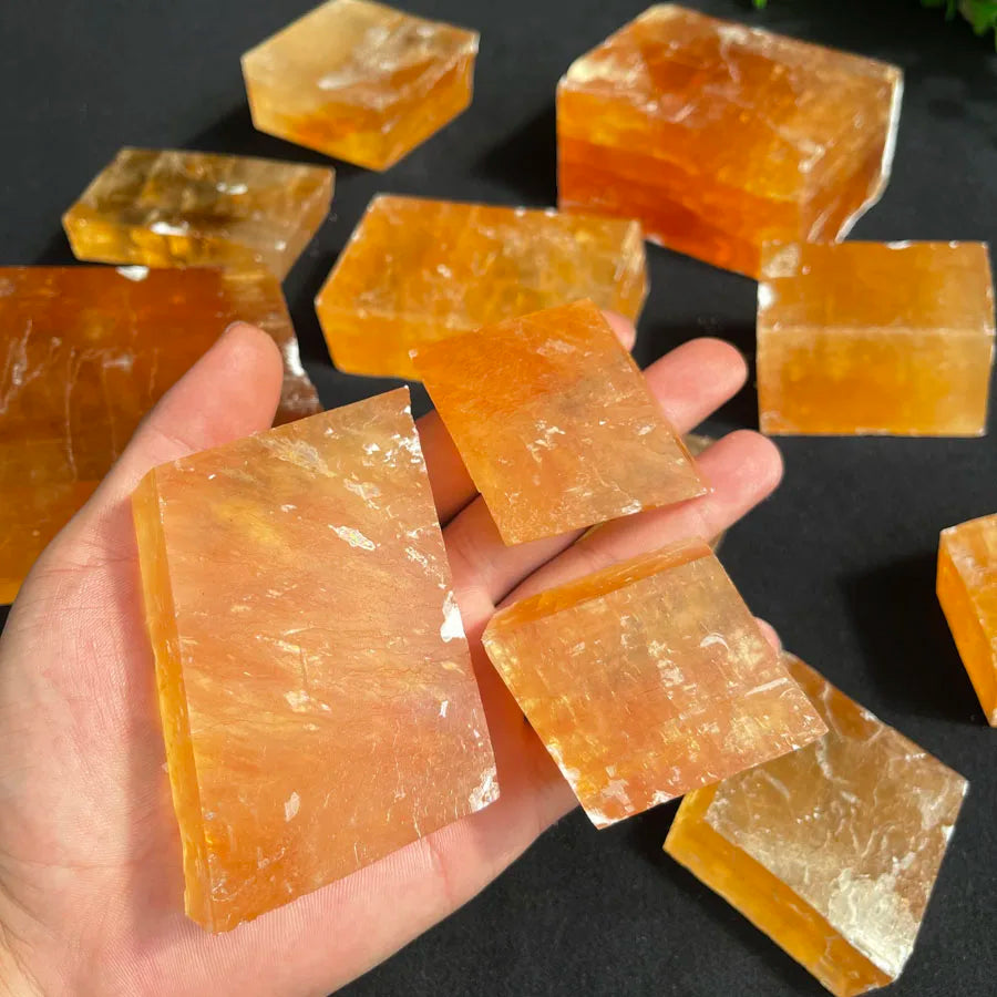 Wholesale Natural Calcite Slabs Raw Rough Yellow Iceland Spar