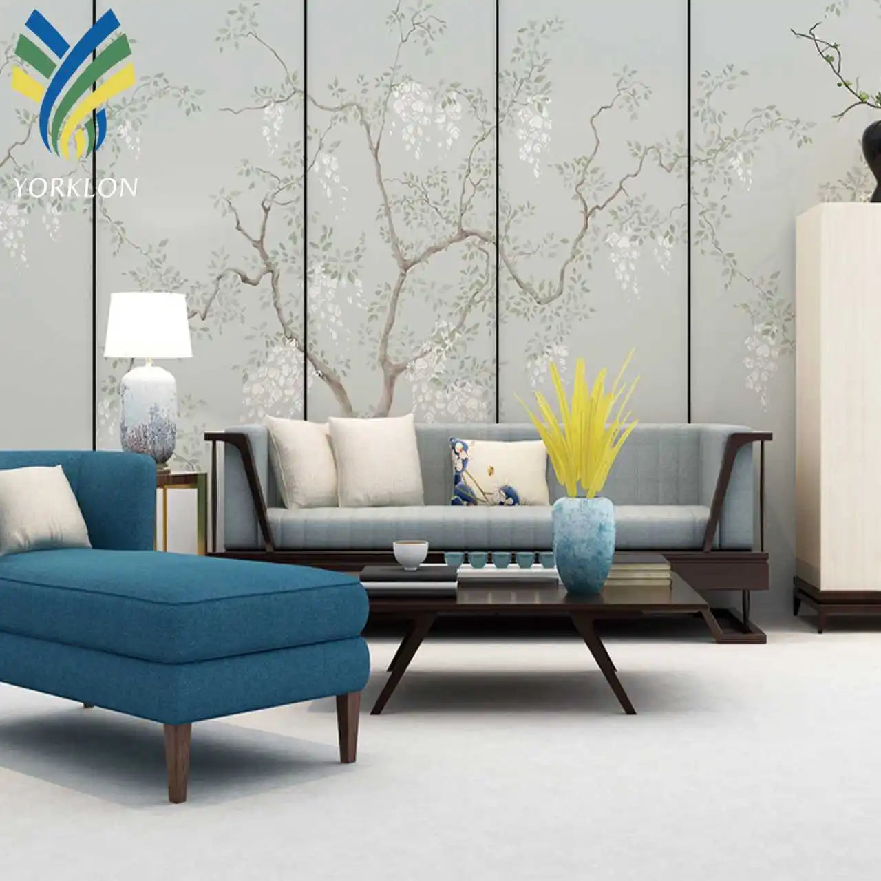 YKEAX 313 Modern Chinese Style 3D Trees Wallpaper Waterproof Bed Room and Living Room Wall Paper for Soundproof Heat Insulation