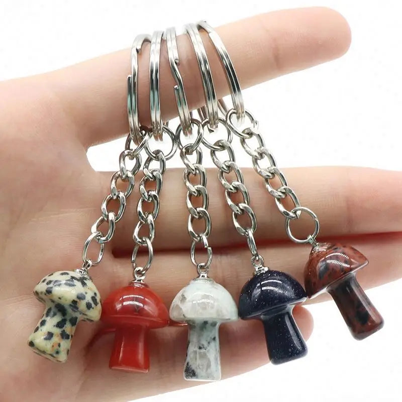 Women Bag Pendant Stone Carved Decor Mushroom Keyring for Gift Natural Gemstone Healing Crystal Mushroom Crystal Stone Key Chain