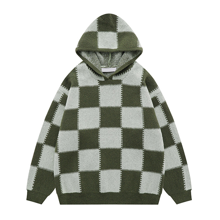 Sweater Hoodie Men Custom Knitwear Thick Warm Jumper Plaid Wool Knit Sweater Fleece Hoodie Sweaters