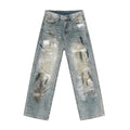 2025 Quality Men's Straight Jeans Fashion Dirty Denim Jeans Blue Mud Wash Jeans