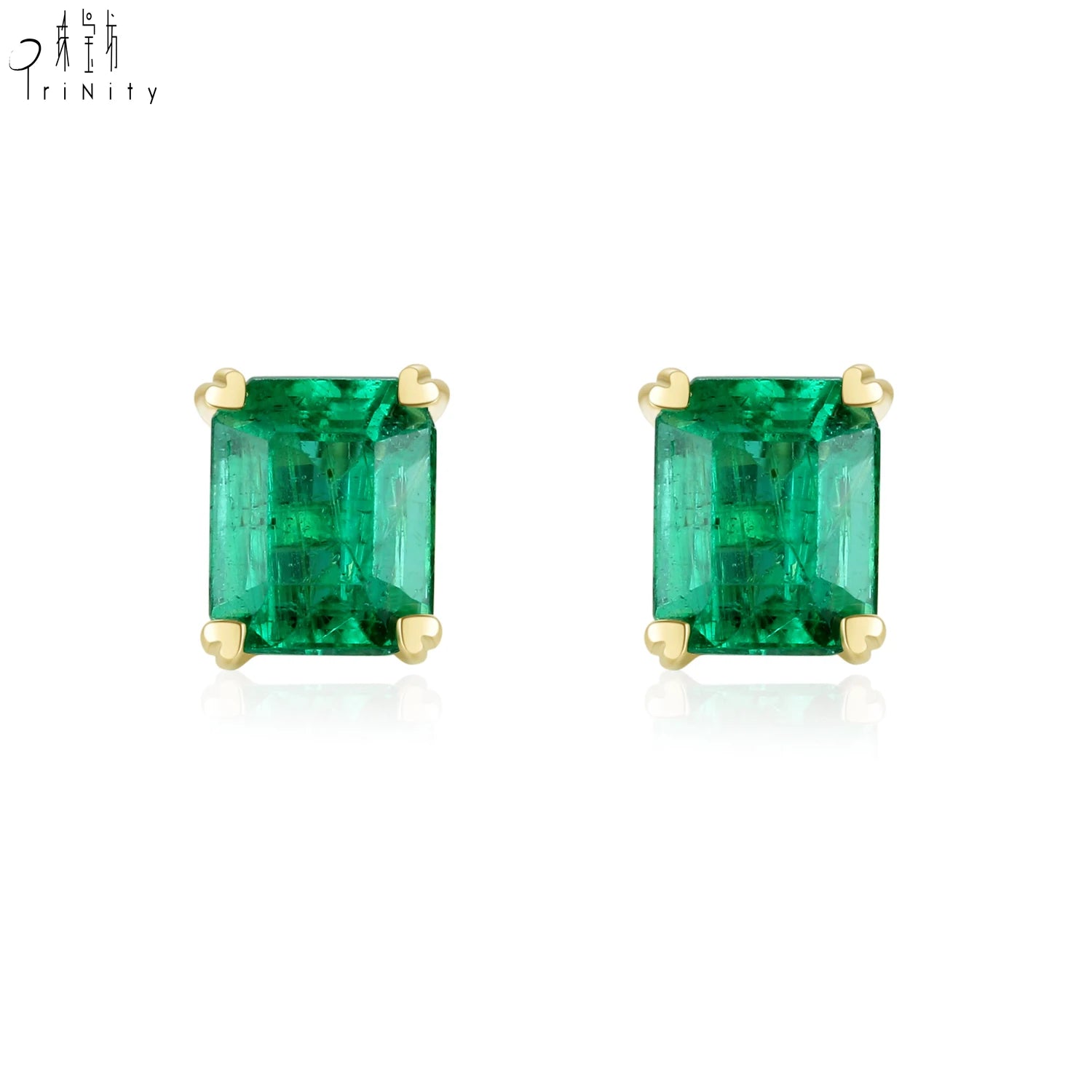New Products High Quality Natural Emerald Jewelry 18K Yellow Gold Emerald Stud Earrings Jewelry Set for Girl
